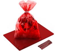 QOIUSO Red Clear Cellophane Bags 8x11 Inch, 50 Pack Clear Plastic Cello Treat Bags with Ties for Party Favors, Gift Wrapping, Candy, Cookies, and Snacks