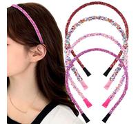 Qojai 4pcs Glitter Pink Headband Glitter Red Headbands for Women Sweet Hairband Head Bands for Women's Hair Cute Sequin Head Bands Plastic Alloy Head Band Fashion Hair Accessories for Girls