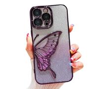 QoKcoahn Butterfly Phone Case for iPhone 15 Pro Max,Cute Butterfly Colorful Star Sequin Liquid Quicksand Phone Case Luxury Glitter Bling 6D Electroplated Soft TPU Protector Purple