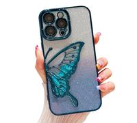 QoKcoahn Butterfly Phone Case for iPhone,Cute Butterfly Colorful Star Sequin Liquid Quicksand Phone Case Luxury Glitter Bling 6D Electroplated Soft TPU Protector (C Blue, iPhone 13 Pro)