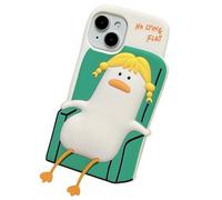 QoKcoahn Case for iPhone 16,3D Kawaii Phone Case Cute Cartoon Lying Flat Duck Soft Silicone Funny Protective Gel Cover Women Girls for iPhone 16