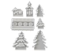 qokeeu Christmas Candle Holder Mold, Christmas Tree House Decorations Mould, Silicone Casting Mold Easy Release Craft Tools for Home Decoration Epoxy Resin Candle Holder Ornament