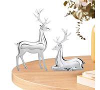 qokeeu Decorative Deer Silver Ornaments, 2 Pieces Resin Reindeer Silver Christmas Decorations, Christmas Reindeer Figures, Desk Decoration, Resin Elk Christmas Sculpture for Christmas Table Decoration