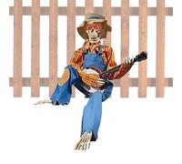 qokeeu Halloween Animated Dueling Banjo Skeletons | Funny Animated Halloween Skeleton Guitarist With Eyes | Spooky Skeleton Playing Banjo Activated-Music & Red Light Decor