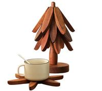 qokeeu Tree-shaped trivet for hot food - wooden insulation mat | heat-resistant pot coaster - for kitchen dining table home Christmas cookware stove cup hot dishes