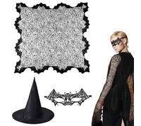 qokeeu Witch Spider Web Cape - 3 Pieces Halloween Witch Costume | Women's Costume Accessories for Autumn Party Bridal Photo Goth Vampire Stage Performance Festival Holiday