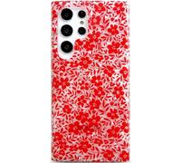 Qokey for Galaxy S24 Ultra Case 6.8" Slim TPU Bumper - Shockproof Luxury Spring Pretty Floral Print Design, Luxury Seashell Pattern Fit Shockproof Phone Cover, Red Small Flowers