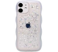 Qokey for iPhone 12 Case, Glitter Star & Curved Edge Handle Grip Design, Military-Grade Shockproof Clear TPU Cover, Sparkle Protection Scratch-Resistant, Holographic Clear Bow