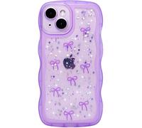 Qokey for iPhone 13 Mini Case 5.4 inch- Glitter Star & Curved Edge Handle Grip Design, Military-Grade Shockproof TPU Cover, Sparkle Protection Scratch-Resistant, Holographic Purple Bow