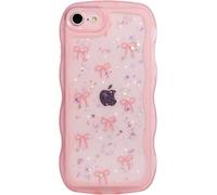 Qokey for iPhone 16e Case 6.1 inch, Glitter Star & Curved Edge Handle Grip Design, Military-Grade Shockproof Clear TPU Cover, Sparkle Protection Scratch-Resistant, Holographic Pink Bow
