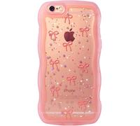 Qokey for iPhone 6/6S Case, Glitter Star & Curved Edge Handle Grip Design, Military-Grade Shockproof Clear TPU Cover, Sparkle Protection Scratch-Resistant, Holographic Pink Bow