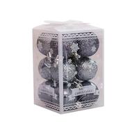QOKLIYUI 12pieces Sparkling Christmas Tree Balls Enought Quantity Durable Construction Glitter Baubles For Home Decor Plastic, gray