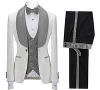 Qolkmuiy-GJ Men's Formal Jacquard Tuxedo Casual Shawl Collar Wedding Groom Suit Peak Lapel Solid Color Blazer (Light Grey,XX-Small)