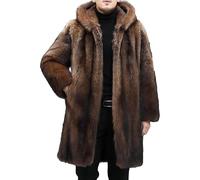 Qolkmuiy-GJ Men's Hooded Faux Fur Mink Coat Warm Luxury Stylish Fluffy Coats Winter Thicken Long Sleeve Warmth Parka, Brown, 6X-Large
