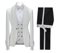Qolkmuiy-GJ Men's Shawl Collar Wedding Groom Suit Formal Jacquard Tuxedo Casual Peak Lapel Solid Color Blazer (White,XX-Small)