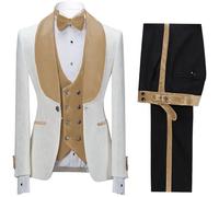 Qolkmuiy-GJ Men's Shawl Collar Wedding Groom Suit Formal Jacquard Tuxedo Casual Peak Lapel Solid Color Blazer (Khaki,Small)