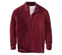 Qolkmuiy-GJ Men's Slim Fit Zipper Turtleneck Pullover Zip Up Mock Neck Basic Sweater Casual Textured Long Sleeve Pullovers, Red, Medium
