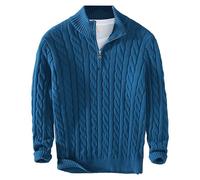 Qolkmuiy-GJ Men's Slim Fit Zipper Turtleneck Pullover Zip Up Mock Neck Basic Sweater Casual Textured Long Sleeve Pullovers, Blue, Medium
