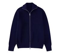 Qolkmuiy-GJ Mens Stylish Cable Knit Soft Cardigans Thick Mock Neck Zipper Knitwear Thermal Regular Plain Open Sweater, Dark Blue, Large