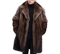 Qolkmuiy-GJ Men's Winter Luxury Faux Fur Overcoat Warm Fluffy Long Parka Overcoats Long Sleeve Mink Thicken Jacket, Brown, Medium