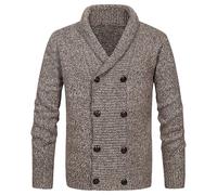 Qolkmuiy-GJ Men'sDouble Breasted Cable Knit Sweater Button Down Shawl Collar Cardigans Chunky Comfortable Knit Cardigan, Coffee, Large