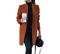 Qolkmuiy-GJ Women Mock Neck Woolen Coats Stand Collar Open Front Mid Long Pea Coat Solid Color Wool Cardigans Trench Outwear (Orange 1,L)