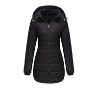 Qolkmuiy-GJ Women Removable Hood Down Jacket Winter Warm Padded Midi Length Outwear Lightweight Detachable Hat Puffer Coat (Black,M)