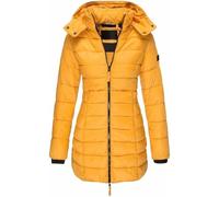 Qolkmuiy-GJ Women Removable Hood Down Jackets Winter Warm Padded Midi Length Outwear Lightweight Detachable Hat Puffer Coat (Yellow 1,XXL)