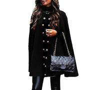 Qolkmuiy-GJ Women's Elegant Wool Blend Cape Batwing Sleeve Open Front Poncho Coat Midi Long Woolen Cardigans Cloak Outwear (Black,XXL)