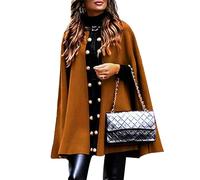 Qolkmuiy-GJ Women's Elegant Wool Blend Cape Batwing Sleeve Open Front Poncho Coat Midi Long Woolen Cardigans Cloak Outwear (Brown,M)