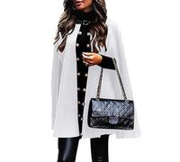 Qolkmuiy-GJ Women's Elegant Wool Blend Cape Batwing Sleeve Open Front Poncho Coat Midi Long Woolen Cardigans Cloak Outwear (White,M)