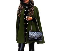 Qolkmuiy-GJ Women's Elegant Wool Blend Cape Batwing Sleeve Open Front Poncho Coat Midi Long Woolen Cardigans Cloak Outwear (Green,XXL)