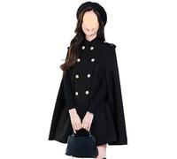 Qolkmuiy-GJ Women's Elegant Wool Blend Cape Midi Long Woolen Cardigans Cloak Outwear Batwing Sleeve Open Front Poncho Coat (Black 1,M)