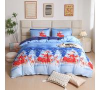 Qollection Father Christmas Royal Merry Santa Xmas Duvet Quilt Cover & Pillowcase Bedding Set Multi-Colour Snowman Presents Set Ultra Soft Easy Care, Modern Design (Santa Claus, Double)