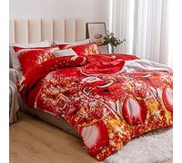 Qollection Father Christmas Royal Santa Claus Merry Santa Xmas Duvet Quilt Cover & Pillowcase Bedding Set Multi-Colour Snowman Presents Set Ultra Soft Easy Care, Modern Design-S
