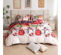 Qollection Father Christmas Royal Santa Claus Merry Santa Xmas Duvet Quilt Cover & Pillowcase Bedding Set Multi-Colour Snowman Presents Set Ultra Soft Easy Care, Modern Design (xMas Kitty, Single)