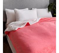 Qollection Sherpa Teddy Lush [Pink] Super Soft Blanket Faux Fur Shaggy with Crystal Fleece at back Cosy Fuzzy Throws Warm Solid for Sofa Couch & Bed Décor Double ply Reversible (Pink, King 240x200cm)
