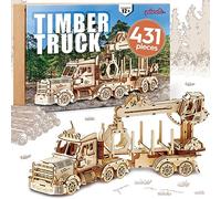 qollorette 3D Wooden Puzzle Timber Truck Model, DIY Wood Craft Games, Brain Teaser Construction Toys - Engineering Wooden Model to Build, Wooden Model Building Set