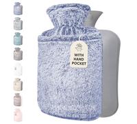 Qomfor Hot Water Bottle with Cover UK - 1.8L Large Fluffy Hot Water Bottle with Kangaroo Pocket for Period Pain Relief, Back Pain. Provides Warmth for the Body - Premium Soft, Cozy Cover (Blue)