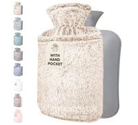 Qomfor Hot Water Bottle with Cover UK - 1.8L Large Fluffy Hot Water Bottle with Kangaroo Pocket for Period Pain Relief, Back Pain. Provides Warmth for The Body - Premium Soft, Cozy Cover (Dark Brown)