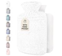 Qomfor Hot Water Bottle with Cover UK - 1.8L Large Fluffy Hot Water Bottle with Kangaroo Pocket for Period Pain Relief, Back Pain. Provides Warmth for The Body - Premium Soft, Cozy Cover (White)
