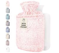 Qomfor Hot Water Bottle with Cover UK - 1.8L Large Fluffy Hot Water Bottle with Kangaroo Pocket for Period Pain Relief, Back Pain. Provides Warmth for The Body - Premium Soft, Cozy Cover (Pink)