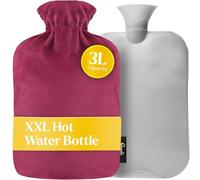 Qomfor XXL Large Hot Water Bottle with Fleece Cover UK (3L) - Long-Lasting Hot Water Bottle for Bed, Back Pain & Menstrual Cramps - Cozy Bed Warmer (Bordeaux)