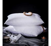 Qomfy 2pk Pair Pillow GOOSE Feather Down Continental TC600 Hypoallergenic White Cushions Square Insert Luxury Deluxe Best Hotel Quality Super Soft Warm & Cosy Anti Allergy Computer Self-fabric