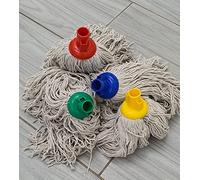 Qomfy 6pcs of Socket Push Plastic TWINE Cotton Mop Head Jumbo or Large Mop Thick Absorbent Yarn For Everyday Home Work Commercial Mop Heads for Heavy Duty long lasting (6pk Large 350g)