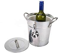 Qomfy Cylindrical Ice Bucket with Thermal Padded PVC Barrel Container, Galvanized Steel, Perfect for Parties, Holds Ice Cubes, Beer, Champagne, Wine, Double Walled Insulation, Robust and Stylish