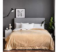 Qomfy Sherpa Teddy Lush [K] Super Soft Blanket Faux Fur Shaggy with Crystal Fleece at back Cosy Fuzzy Throws Warm Solid for Sofa Couch & Bed Décor Double ply Reversible (King 240x200cm, Latte Gold)