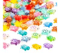 Qoncosy 100PCS Mini Resin Turtles, Small Colorful Turtle Figurines Bulk Set, Tiny Resin Animals for Ocean Theme Party Decor, DIY Crafts, Cake Toppers, Fairy Garden Accessories (10 Vibrant Colors)