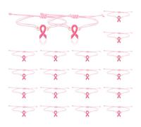 Qoncosy 20 Pack Breast Cancer Awareness Bracelets, Pink Wax Cord Adjustable Ribbon Wristbands, Bulk Inspirational Hope Gifts for Women, Cancer Awareness Support Accessories