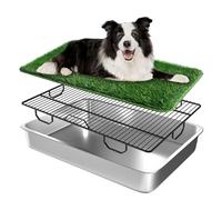 Qonimm Strong Stainless Dog Litter Box Dog Grass Pad with Tray Large 28"x20"x4",Outdoor and Indoor Potty Waterproof Washable Reusable for Large Grass Pad Training Balcony Porch